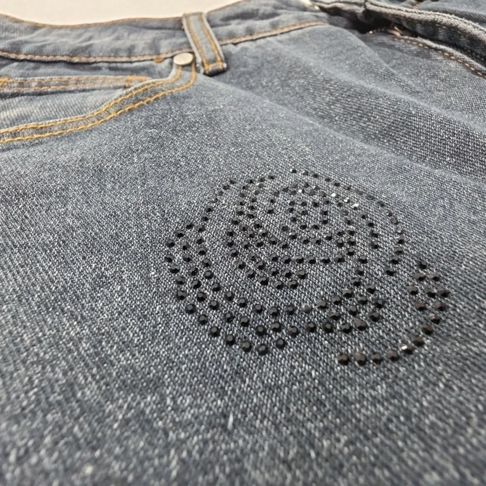 Cali 1850 Jeans Womens 9/29 Medium Wash Rhinestones NEW Wide Leg Relaxed NWT‎